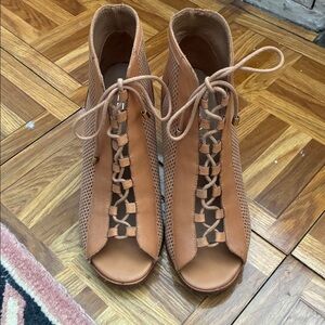 Aldo Brown Lace-Up Peep Toe Boots 7